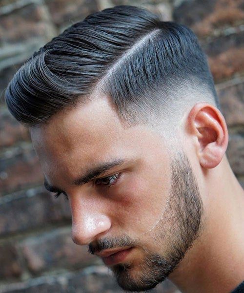 High taper fade with side part haircut