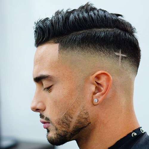 High-Bald Fade with Line Up & Cross Design