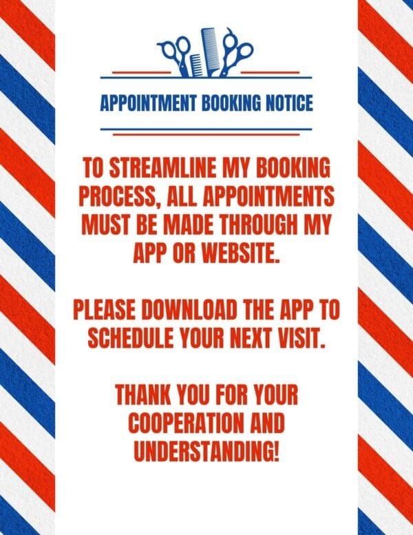 barbershop appointment booking notice sign