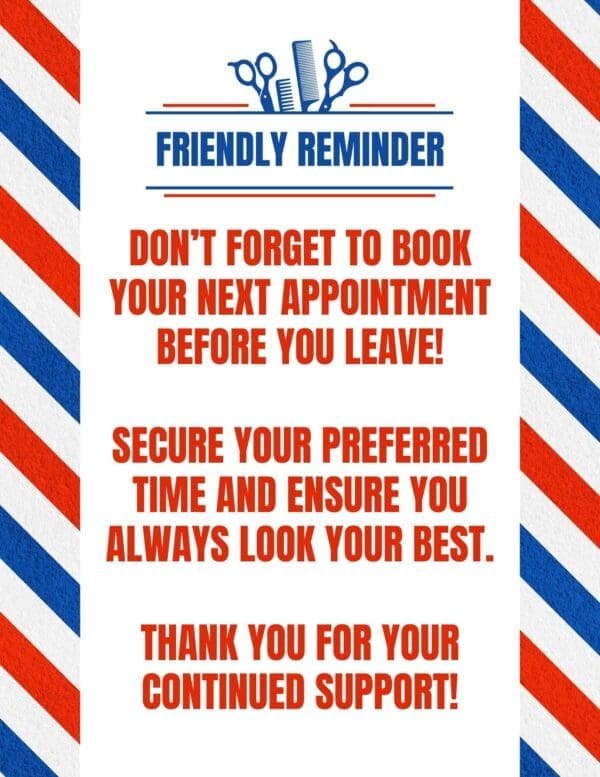 Barbershop Appointment Reminder sign