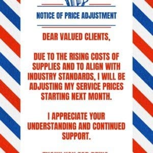 Barbershop Laminated Price Adjustment Sign