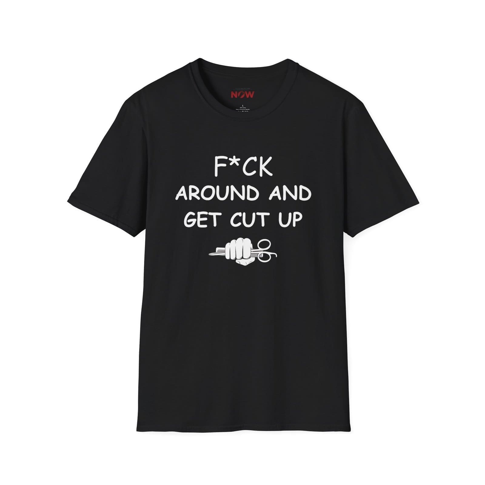 a black barber t-shirt with white text