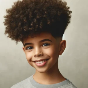 a young boy with a curly hightop