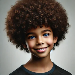 a young boy with a afro haircut