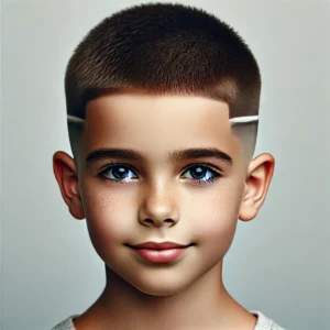 a young boy with a buzz cut and line up haircut