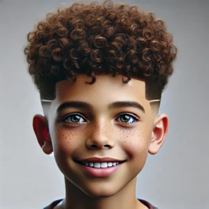 a young boy with a taper fade with curls haircut